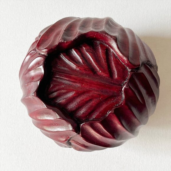 Vintage Hand Carved Cabbage Rosewood Trinket Box Natural Solid Wood Decor - Picture 3 of 11